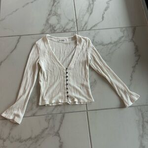 Reformation Cream Ribbed V‑Neck Button‑Front Top